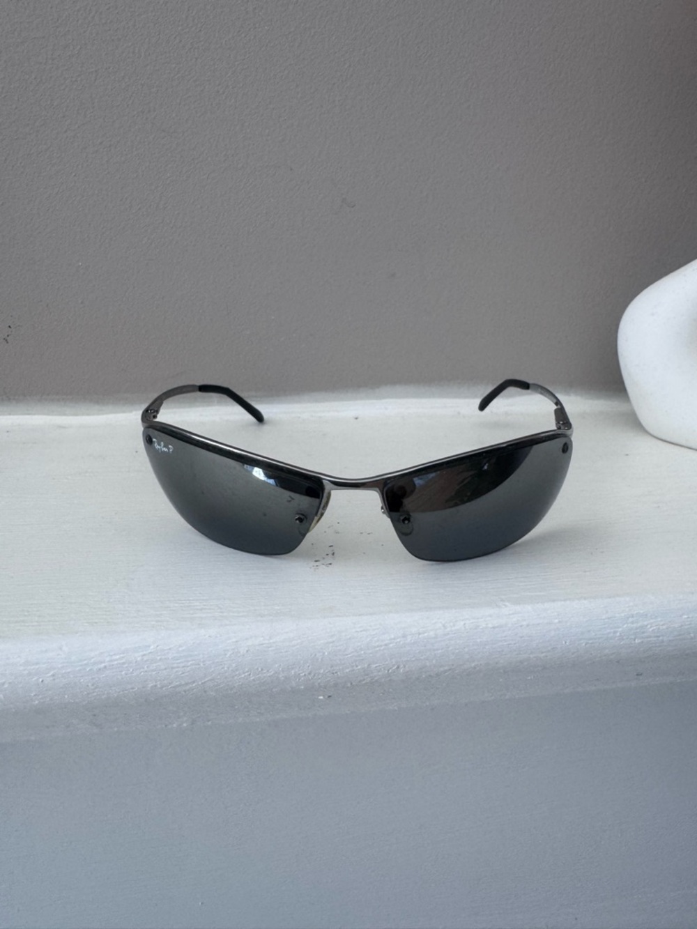 Ray-Ban Men’s Black Gunmetal Rimless Wrap Sunglasses